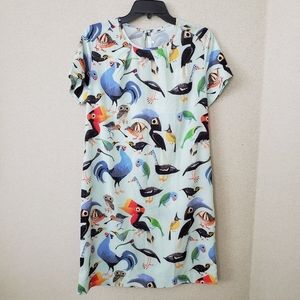 Toucan Print Tropical Summer Dress sheath Sz 40
